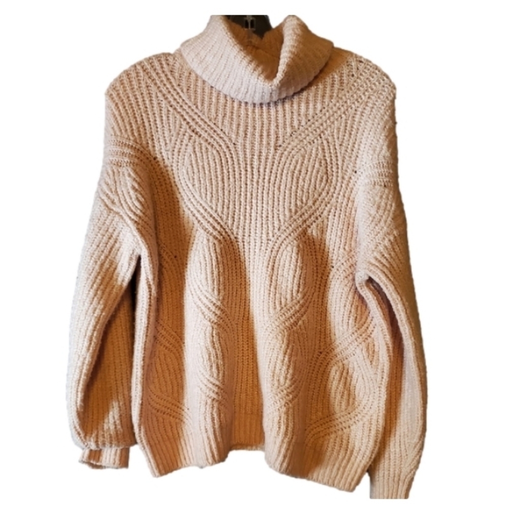 Caslon Pink Turtleneck Sweater Small Chic Cable Knit Cowl Neck New Without Tags - Picture 3 of 14